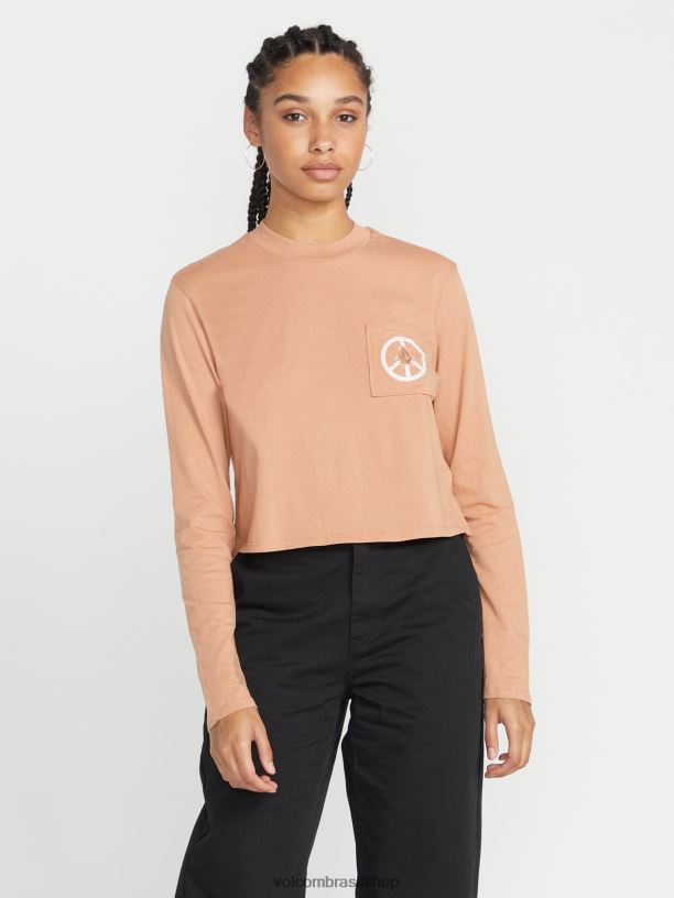 br Volcom mulheres roupas camisa de manga longa com discagem de bolso argila 88NNJ790