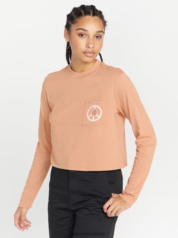 br Volcom mulheres roupas camisa de manga longa com discagem de bolso argila 88NNJ790