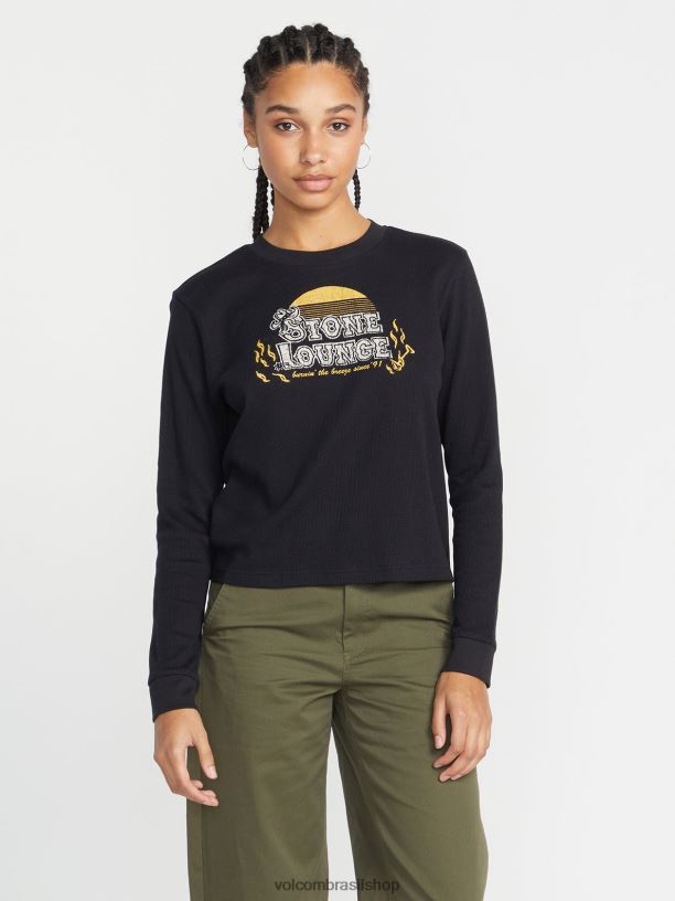 br Volcom mulheres roupas camisa manga longa termality preto 88NNJ801