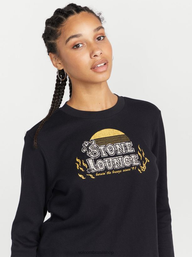 br Volcom mulheres roupas camisa manga longa termality preto 88NNJ801