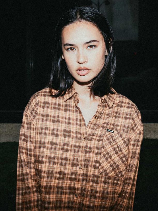 br Volcom mulheres roupas xadrez para conhecer você camisa de manga longa argila 88NNJ773