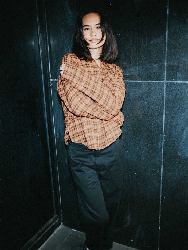 br Volcom mulheres roupas xadrez para conhecer você camisa de manga longa argila 88NNJ773