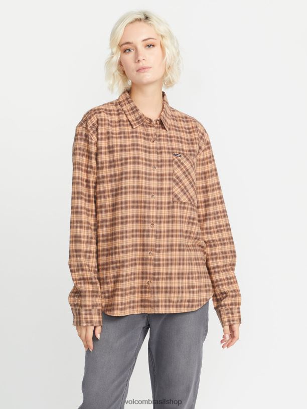 br Volcom mulheres roupas xadrez para conhecer você camisa de manga longa argila 88NNJ773