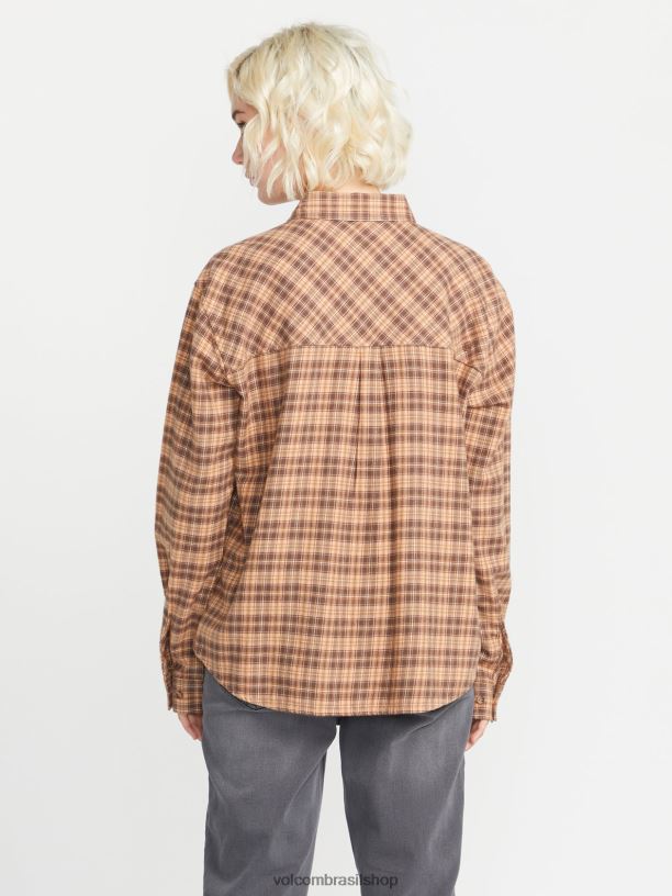 br Volcom mulheres roupas xadrez para conhecer você camisa de manga longa argila 88NNJ773