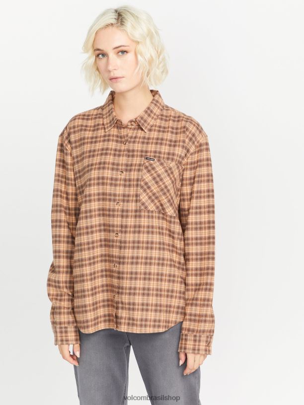 br Volcom mulheres roupas xadrez para conhecer você camisa de manga longa argila 88NNJ773