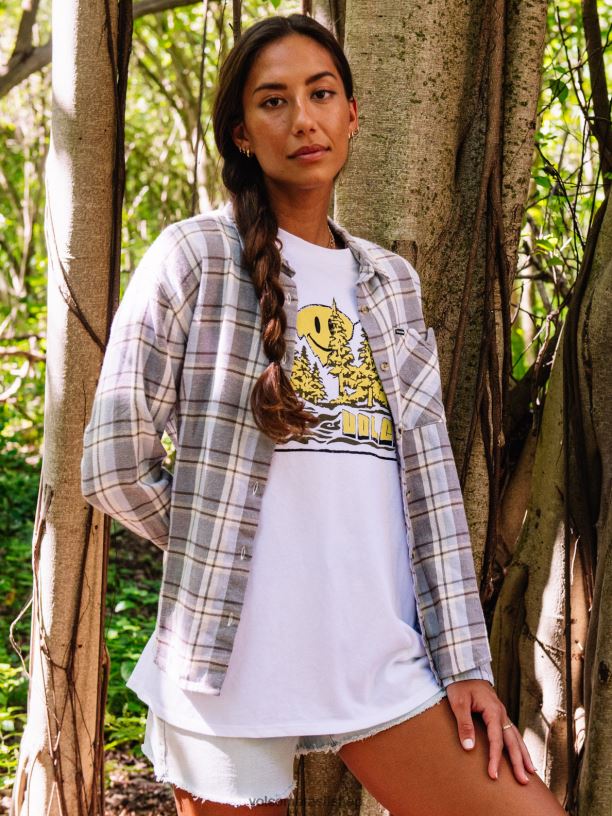 br Volcom mulheres roupas xadrez para conhecer você camisa de manga longa xadrez 88NNJ809