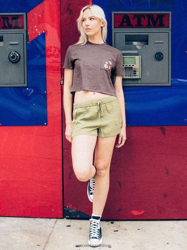 br Volcom mulheres roupas camiseta de manga curta com mostrador de bolso ardósia cinza 88NNJ774