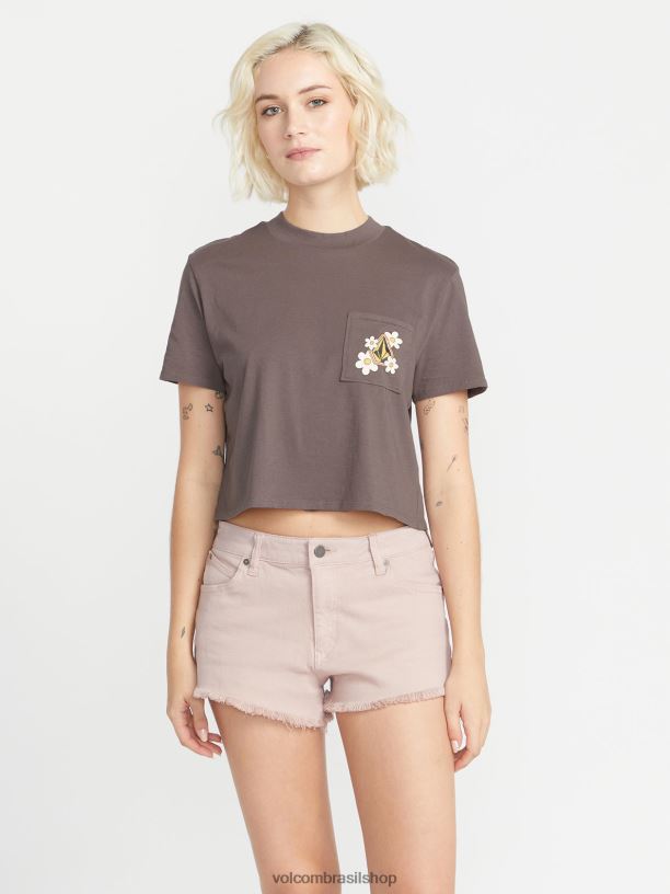 br Volcom mulheres roupas camiseta de manga curta com mostrador de bolso ardósia cinza 88NNJ774