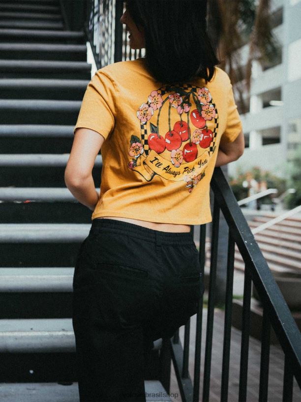 br Volcom mulheres roupas camiseta de manga curta com mostrador de bolso dijon 88NNJ788