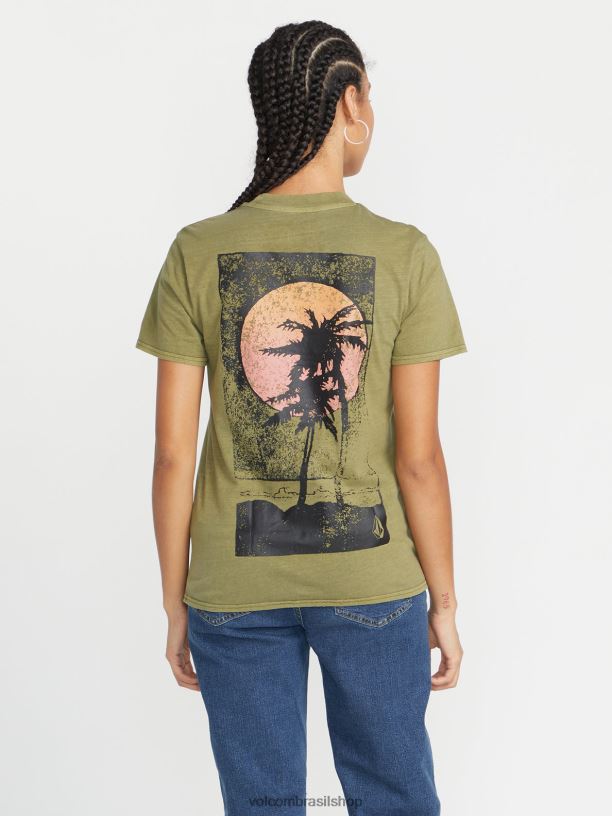 br Volcom mulheres roupas lock it up camiseta manga curta musgo 88NNJ784