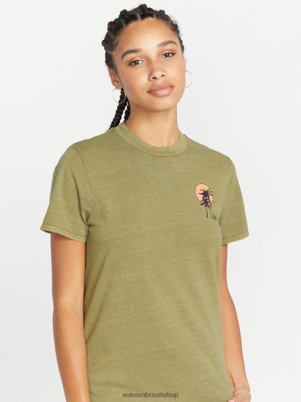 br Volcom mulheres roupas lock it up camiseta manga curta musgo 88NNJ784