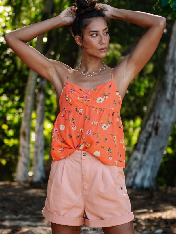 br Volcom mulheres roupas tanque de cami mucho mahalo coral escuro 88NNJ808