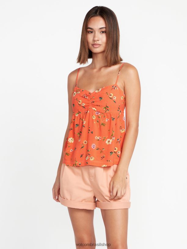 br Volcom mulheres roupas tanque de cami mucho mahalo coral escuro 88NNJ808