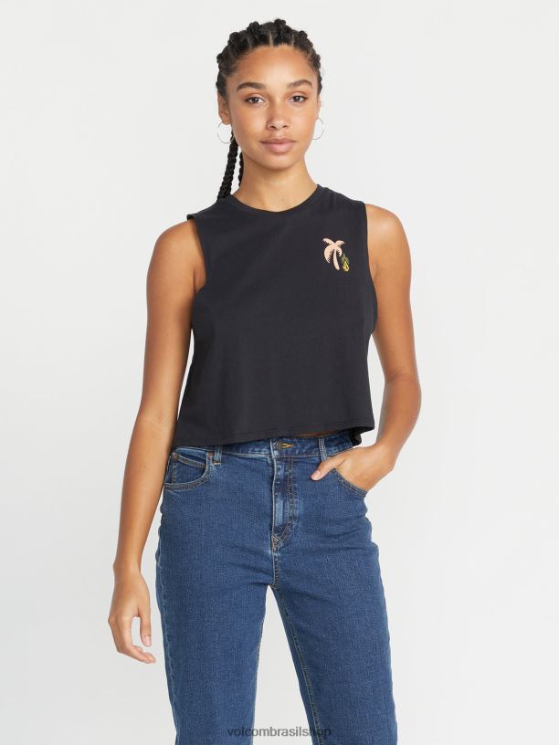 br Volcom mulheres roupas tanque de colheita de hora de pedra preto 88NNJ783
