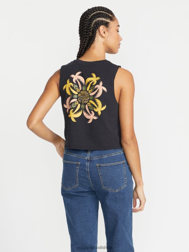 br Volcom mulheres roupas tanque de colheita de hora de pedra preto 88NNJ783