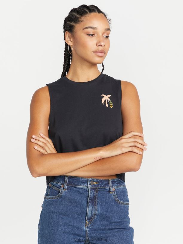 br Volcom mulheres roupas tanque de colheita de hora de pedra preto 88NNJ783