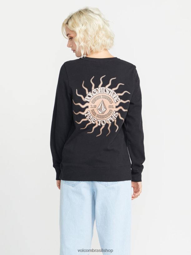 br Volcom mulheres roupas moletom da tripulação true deal preto 88NNJ839