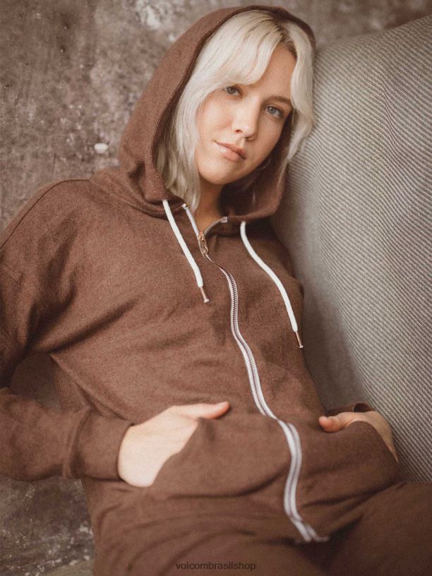 br Volcom mulheres roupas viveu em jaqueta com zíper chocolate 88NNJ899