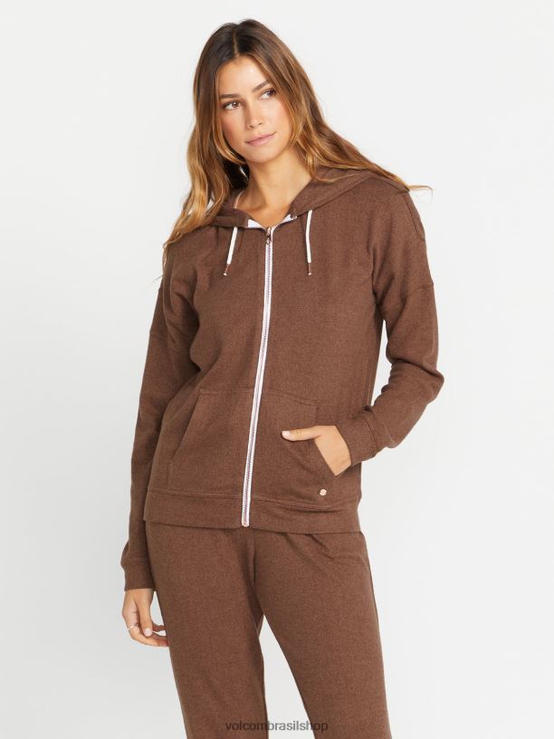 br Volcom mulheres roupas viveu em jaqueta com zíper chocolate 88NNJ899