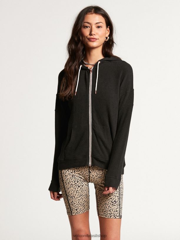 br Volcom mulheres roupas viveu em jaqueta com zíper preto 88NNJ849