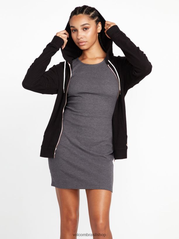 br Volcom mulheres roupas viveu em jaqueta com zíper preto 88NNJ849