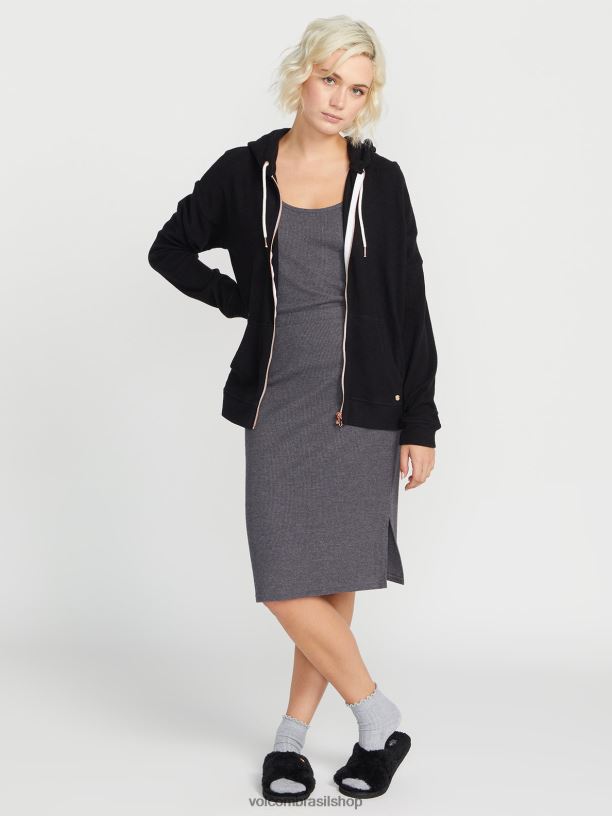 br Volcom mulheres roupas viveu em jaqueta com zíper preto 88NNJ849