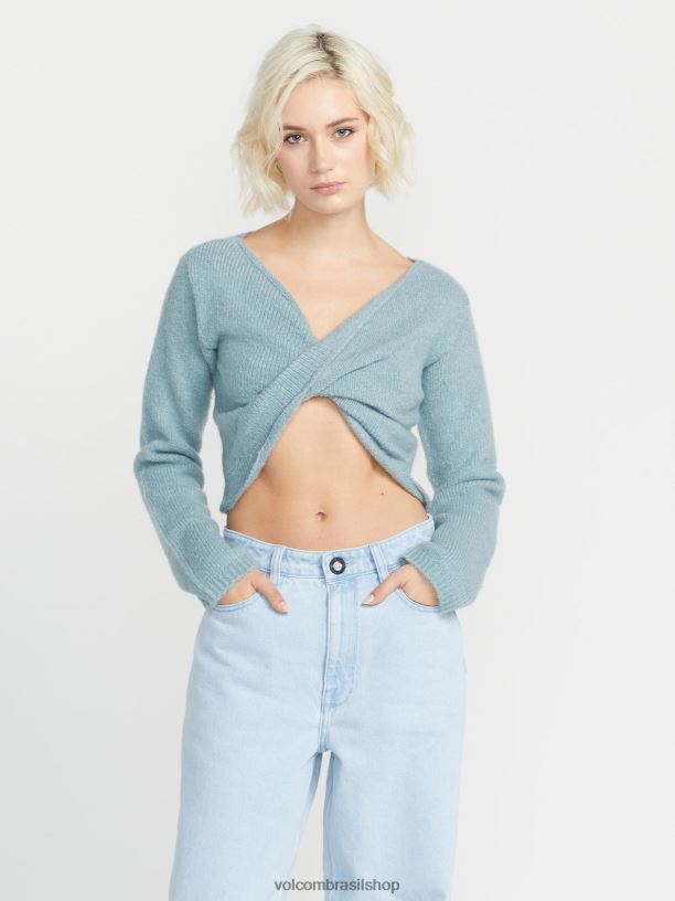 br Volcom mulheres roupas com um suéter torcido azul esfumado 88NNJ860