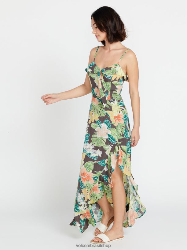 br Volcom mulheres roupas vestido maxi escapismo ardósia cinza 88NNJ871