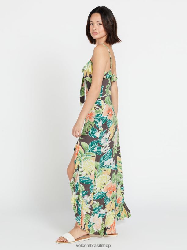 br Volcom mulheres roupas vestido maxi escapismo ardósia cinza 88NNJ871